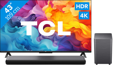 TCL 4K Led 43P61B + TCL S55H 2.1 Soundbar is nooit meer leverbaar