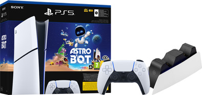 PlayStation 5 Slim Digital Edition + Astro Bot + Extra Controller Wit + Oplaadstation is nooit meer leverbaar