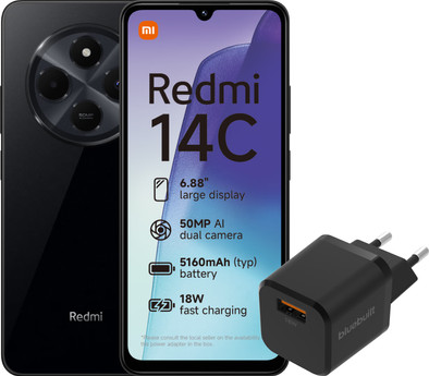 Redmi 14C 128GB Black 4G + BlueBuilt Charger with USB-A Port 18W Black is no longer available