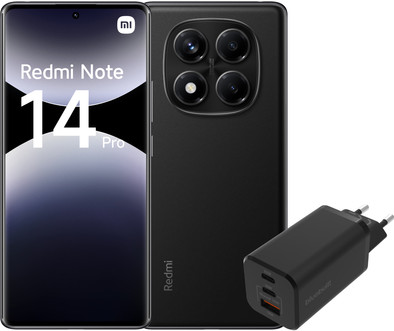 Redmi Note 14 Pro 256GB Zwart 4G + BlueBuilt Oplader met 3 Usb Poorten 65W Zwart is nooit meer leverbaar