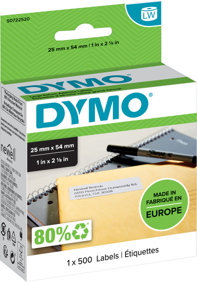 DYMO Etiket voor retouradres 25x54mm 500 stuks is nooit meer leverbaar
