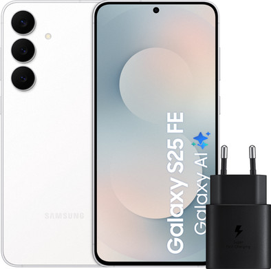 Samsung Galaxy S25 FE 256GB Wit 5G + Samsung Oplader 25 Watt Zwart is nooit meer leverbaar