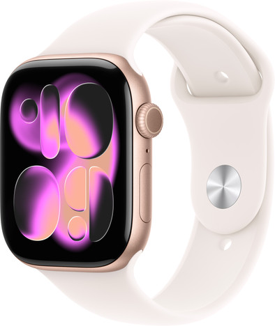 Apple Watch Series 11 46mm Roségoud Sportband S/M is nooit meer leverbaar