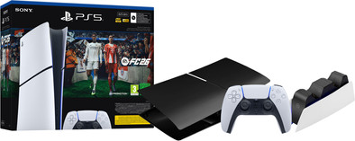 PS5 Slim Digital Edition + FC 26 + Covers Zwart + Extra Controller Wit + Oplaadstation is nooit meer leverbaar