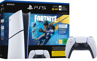 PlayStation 5 Slim Digital Edition Fortnite bundel + Extra Controller Wit is nooit meer leverbaar