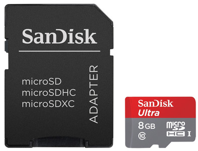 SanDisk microSDHC Ultra 8 GB Class 10 + SD Adapter is nooit meer leverbaar