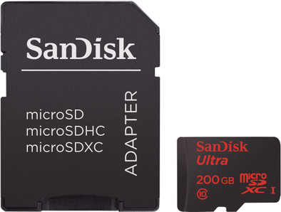 SanDisk MicroSDXC Ultra 200GB + SD Adapter is nooit meer leverbaar