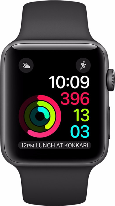 Apple Watch Series 2 42mm Spacegrijs Aluminium/Zwarte Sportband is nooit meer leverbaar