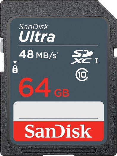 Sandisk SDXC Ultra 64GB 48MB/s Class 10 is nooit meer leverbaar