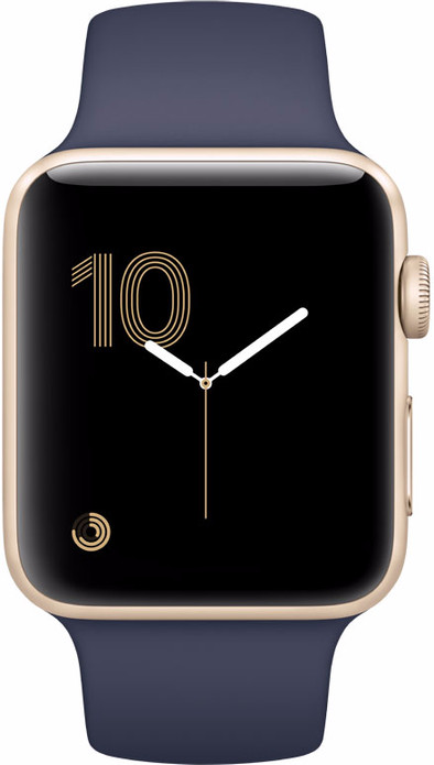 Apple Watch Series 2 42mm Goud Aluminium/Middernachtblauwe Sportband is nooit meer leverbaar