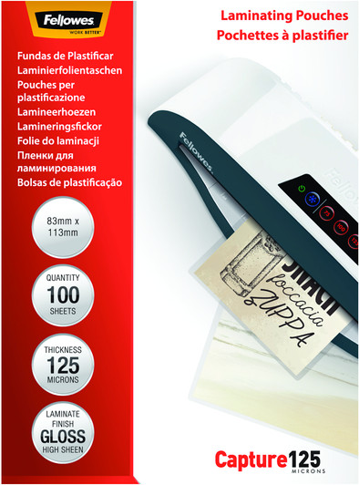 Fellowes Lamineerhoezen 125 micron 83 x 113 (100 stuks) is nooit meer leverbaar