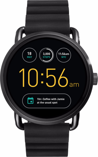 Fossil Q Wander 45 mm Zwart is nooit meer leverbaar