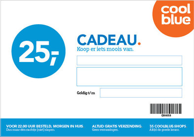 Coolblue Cadeaubon 25 euro is nooit meer leverbaar