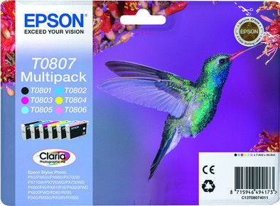 Epson T0807 6 Color Multipack (6 kleuren) C13T08074011 is nooit meer leverbaar