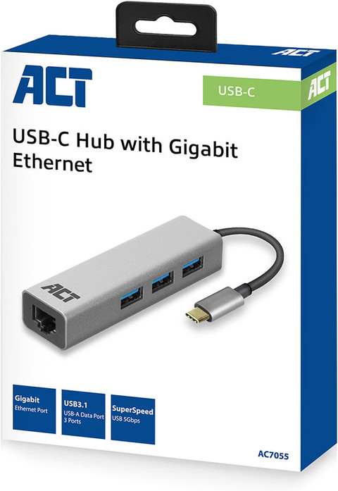 ACT USB-C 3-poorts hub met ethernet null