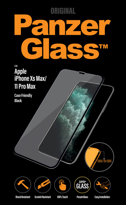 PanzerGlass Case Friendly Apple iPhone Xs Max / 11 Pro Max Screen Protector Glass Black packaging