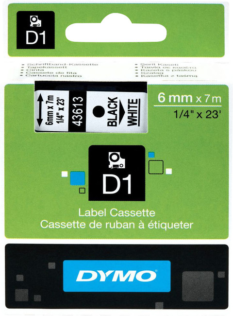 Dymo D1 Naamlabels Zwart-Wit (6 mm x 7 m) Main Image