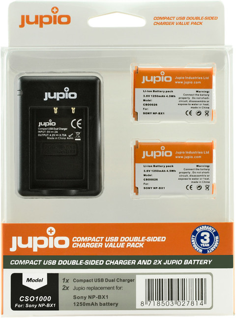 Jupio Kit: Battery NP-BX1 (2x) + USB Double-Sided Charger Main Image