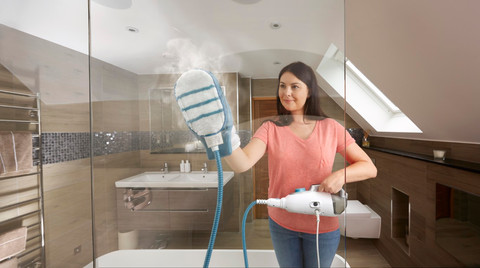 BLACK+DECKER 13-in-1 Steam-mop with SteaMitt product in use