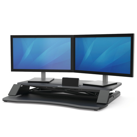 Fellowes Sit-Stand Workstation Black product in use