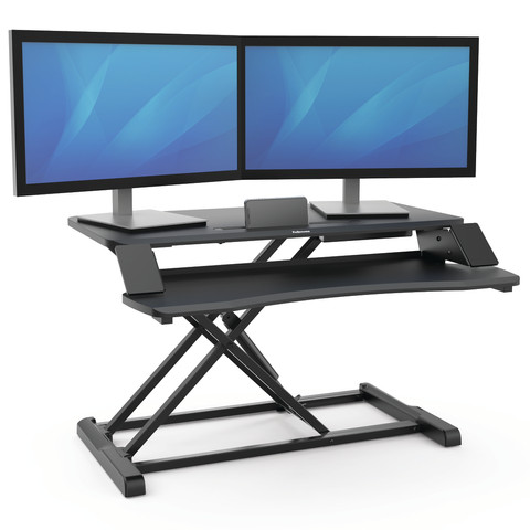 Fellowes Sit-Stand Workstation Black product in use