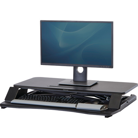 Fellowes Sit-Stand Workstation Black product in use