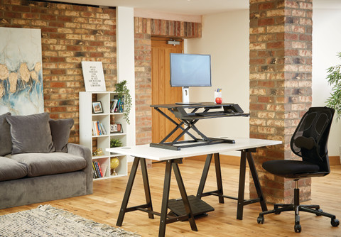 Fellowes Sit-Stand Workstation Black product in use