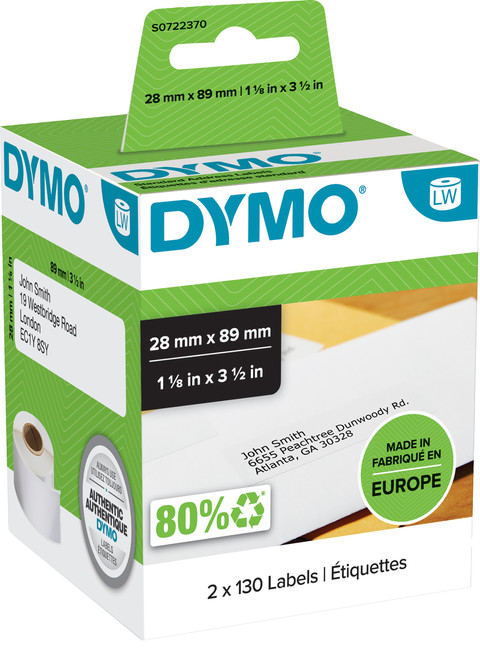 DYMO Authentieke LW Adreslabel Wit (28 x 89 mm) 2 Rollen Main Image