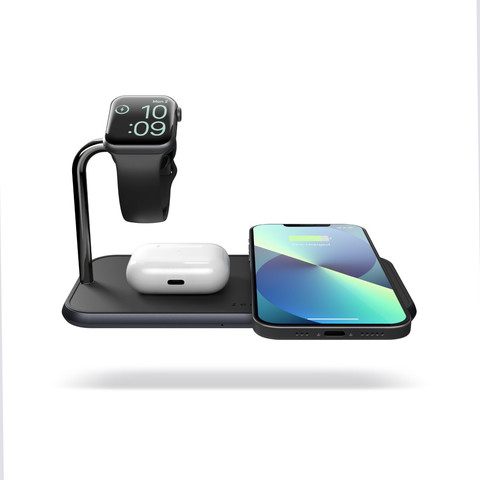 ZENS Dual & Apple Watch Aluminium Draadloze Oplader 10W Zwart product in gebruik