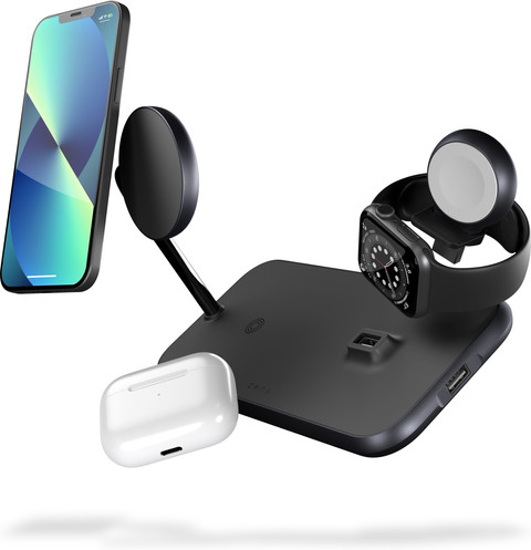 Zens 3-in-1 Wireless Charger 10W with Stand and MagSafe Magnet Black product in use