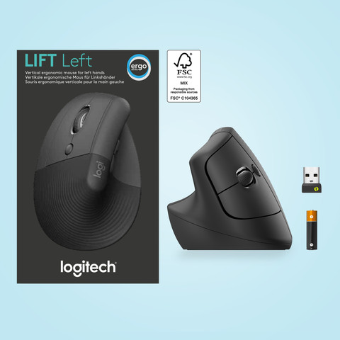 Logitech Lift Souris Ergonomique Verticale Gauchers Noir emballage