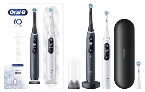 Oral-B iO Series 8 Black and White Duo Pack with Extra Brush Attachment null