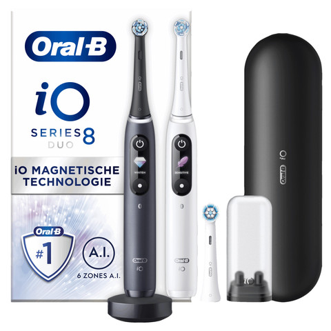 Oral-B iO Series 8 Black and White Duo Pack with Extra Brush Attachment null