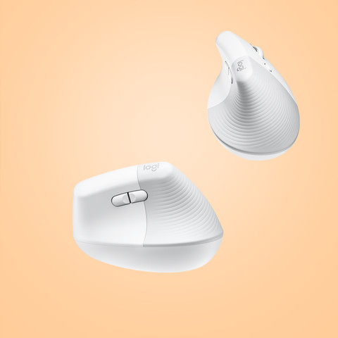 Logitech Lift voor Mac Verticale Ergonomische Muis Wit product in gebruik