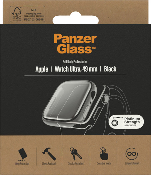 PanzerGlass Full Body Antibacterial Apple Watch Ultra 49 mm Screen Protector Glass Black packaging