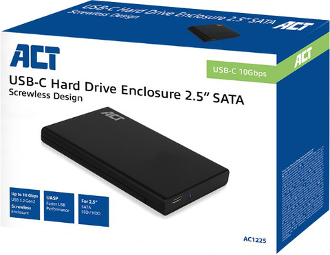 ACT AC1225 2.5" SATA Harde Schijf Behuizing USB-C 3.2 Gen2 null