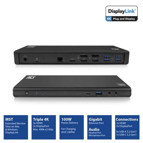 ACT USB-C Triple 4K Docking Station ac7048 null