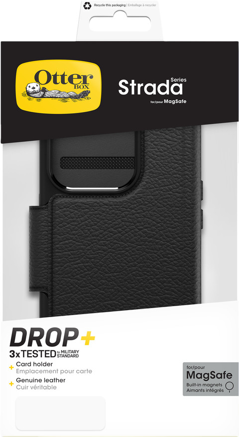 Otterbox Strada Apple iPhone 15 Pro Book Case Leer Zwart Met MagSafe verpakking