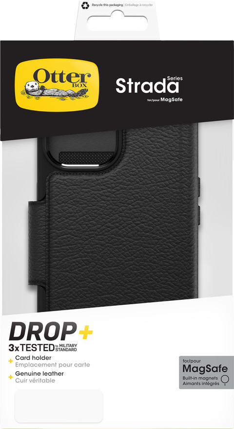 Otterbox Strada Apple iPhone 15 Book Case Cuir Noir avec MagSafe emballage