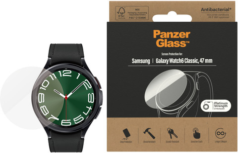 PanzerGlass Anti-Bacterial Samsung Galaxy Watch 6 Classic 47 mm Screenprotector Glas verpakking