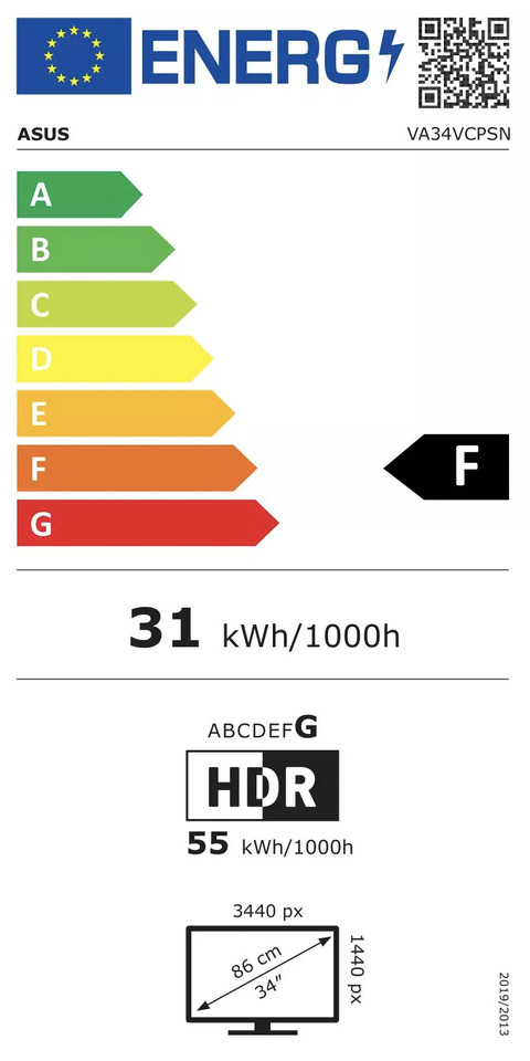 ASUS VA34VCPSN Docking Monitor energy label