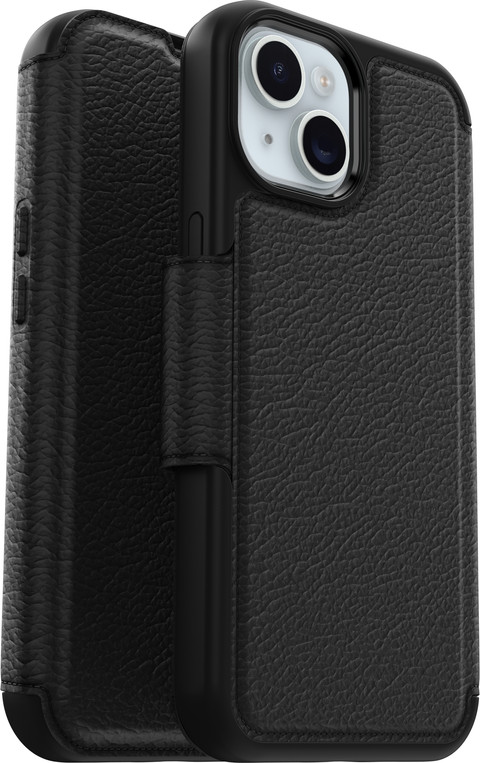 Otterbox Strada Apple iPhone 15 Book Case Cuir Noir avec MagSafe côté droit