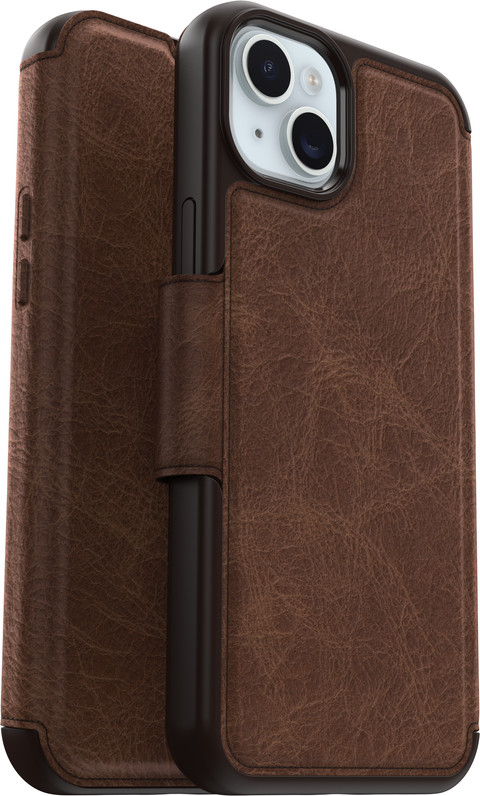 Otterbox Strada Apple iPhone 15 Plus Book Case Leather Brown with MagSafe right side