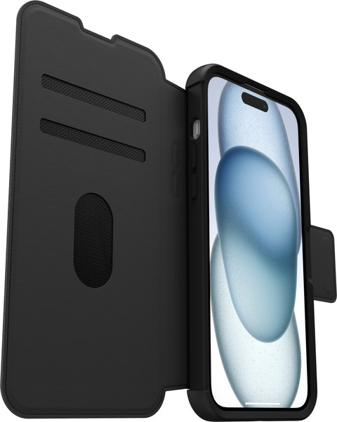 Otterbox Strada Apple iPhone 15 Plus Book Case Cuir Noir avec MagSafe détail