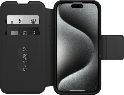 Otterbox Strada Apple iPhone 15 Pro Book Case Leer Zwart Met MagSafe voorkant