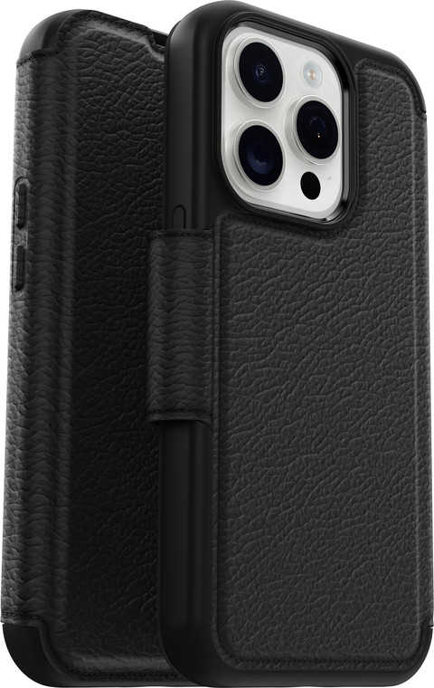 Otterbox Strada Apple iPhone 15 Pro Book Case Leer Zwart Met MagSafe rechterkant