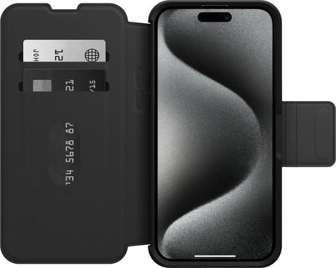 Otterbox Strada Apple iPhone 15 Pro Max Book Case Leer Zwart Met MagSafe voorkant