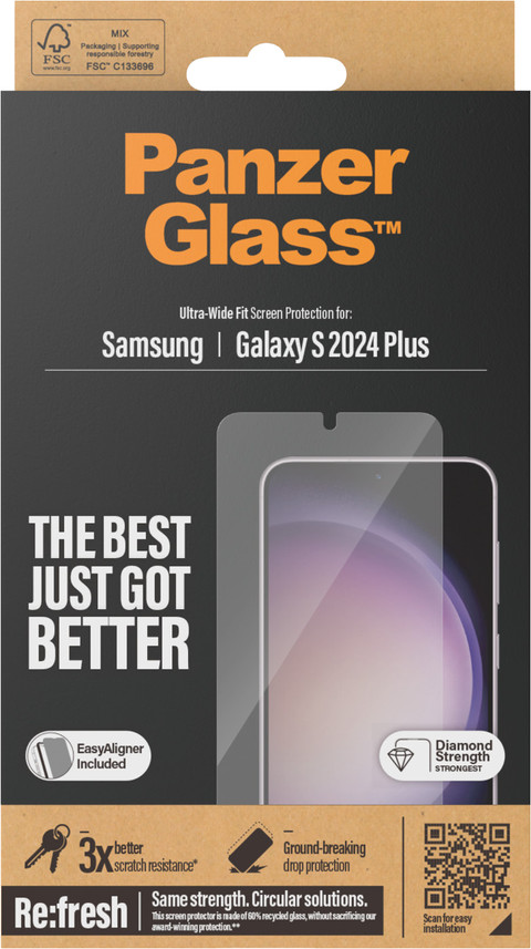 PanzerGlass Ultra-Wide Fit Samsung Galaxy S24 Plus Screenprotector Glas verpakking