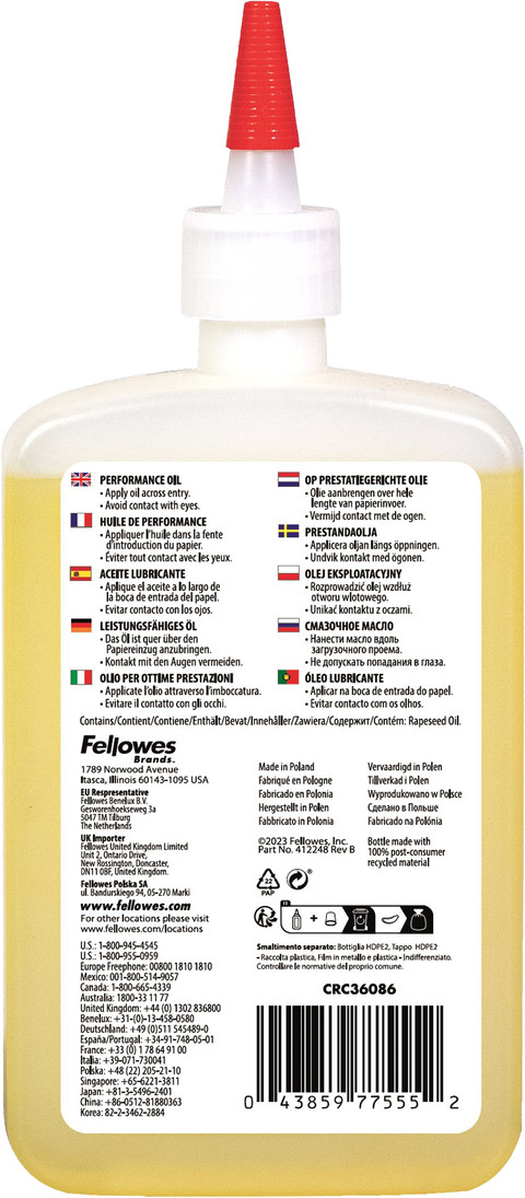 Fellowes Paper Shredder Oil (350ml) back