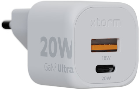 Xtorm Chargeur Rapide avec 2 Ports USB 20 W Blanc côté gauche